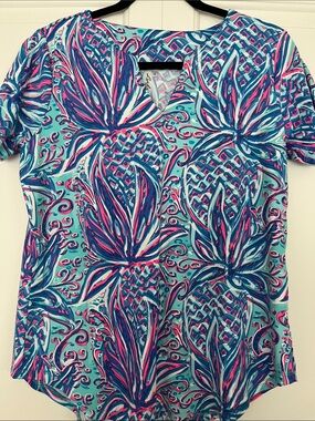 Lulu-B: Vibrant Aqua Pineapple Print Women’s Top